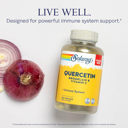 SOLARAY Quercetin Bromelain & Vitamin C, Immune System, Sinus, Respiratory & Antioxidant Activity Support, Vegan, 500mg of Quercetin & 1,235mg of VIT C, 60 Day Guarantee, 75 Servings, 150 VegCaps