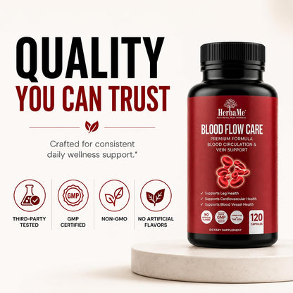 HerbaMe Blood Circulation Supplement, 120 Capsules, Supports Healthy Blood Flow & Leg Vein Wellness with Niacin, L-Arginine, Hawthorn, Ginger, Cayenne, Diosmin & Horse Chestnut