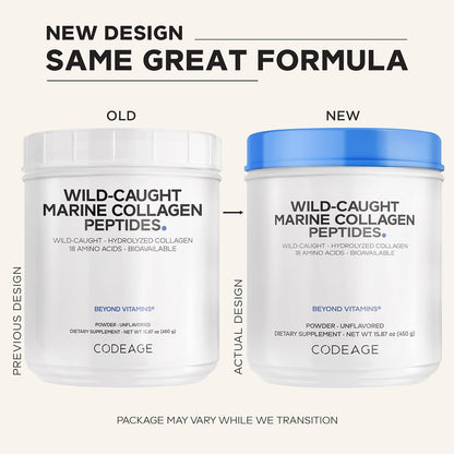 Codeage Marine Collagen Powder - Wild-Caught Hydrolyzed Fish Collagen Peptides - Type 1 & 3 Collagen Protein Supplement - Amino Acids for Skin, Hair, Nails - Paleo Friendly, Non-GMO, 15.87 Ounces