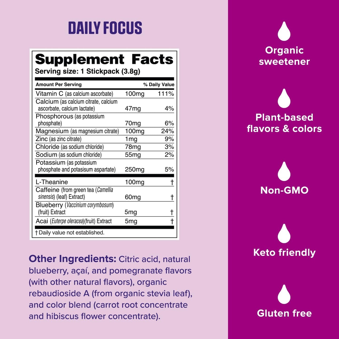 Ultima Replenisher Daily Focus Supplement, Acai Blueberry, 14 Stickpacks | Daily Zero Sugar Electrolyte Powder Hydration Packets with 6 Key Electrolytes & L-Theanine to Improve Focus - Keto Friendly