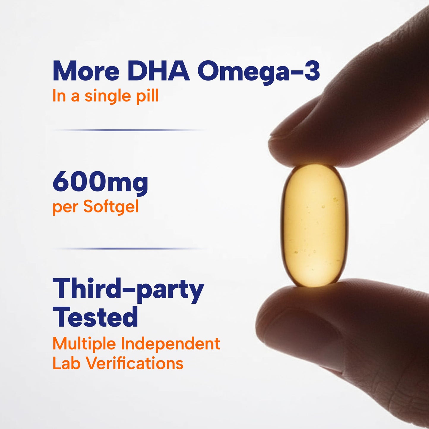 OmegaVia DHA 600 mg, Ultra Pure Omega-3 DHA Supplements for Brain and Eyes, DHA Prenatal Vitamins for Women, Burpless Fish Oil Omega 3, IFOS Tested, 120 Softgels