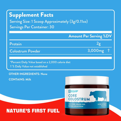 Equip Foods Core Colostrum - 100% Grass Fed Colostrum Powder 3,000mg, 40% IgG