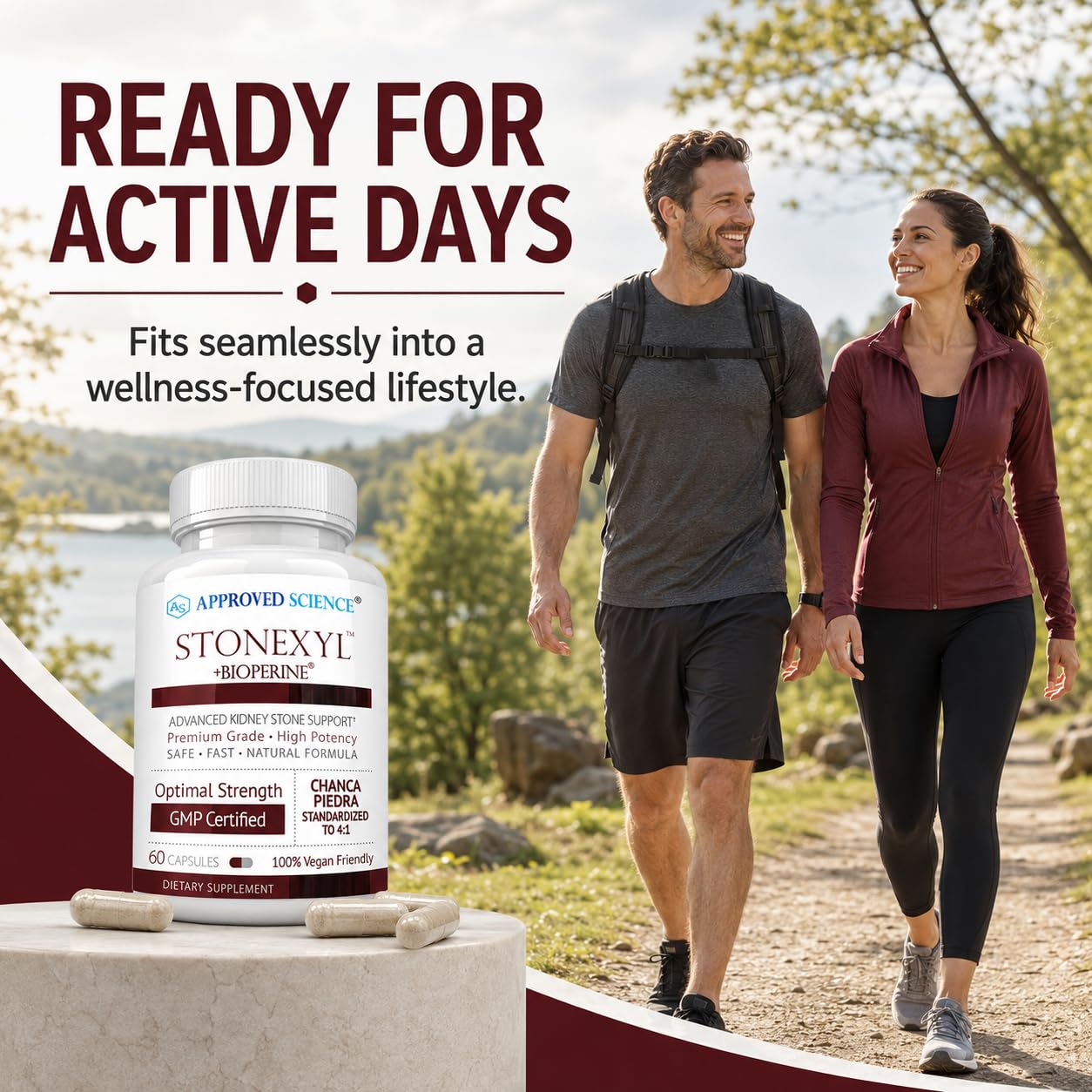 Approved Science Stonexyl - Herbal Support for Kidney Stones - 60 Capsules - Chanca Piedra - High Absorption -1 Month Supply - Vegan