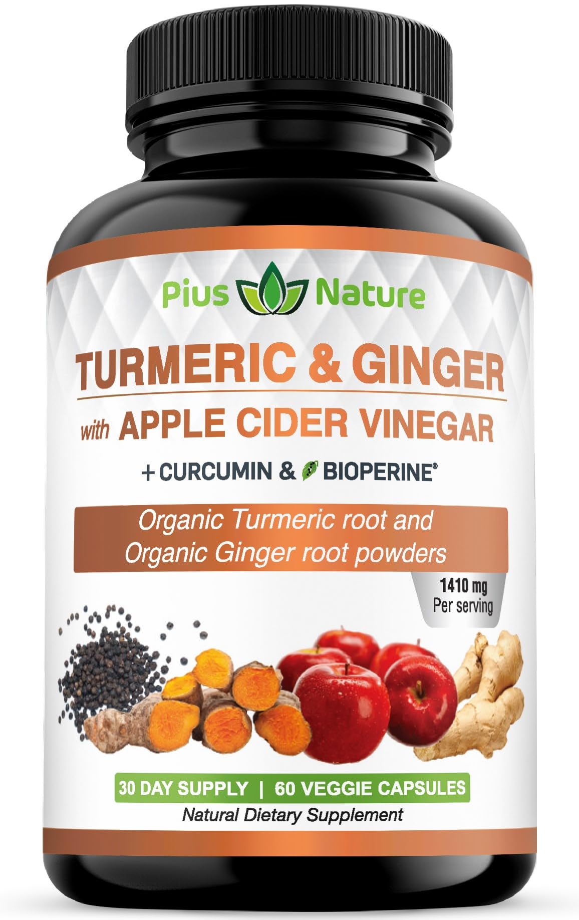 Turmeric Root Powder, Ginger Powder and Apple Cider Vinegar Powder with Curcumin
