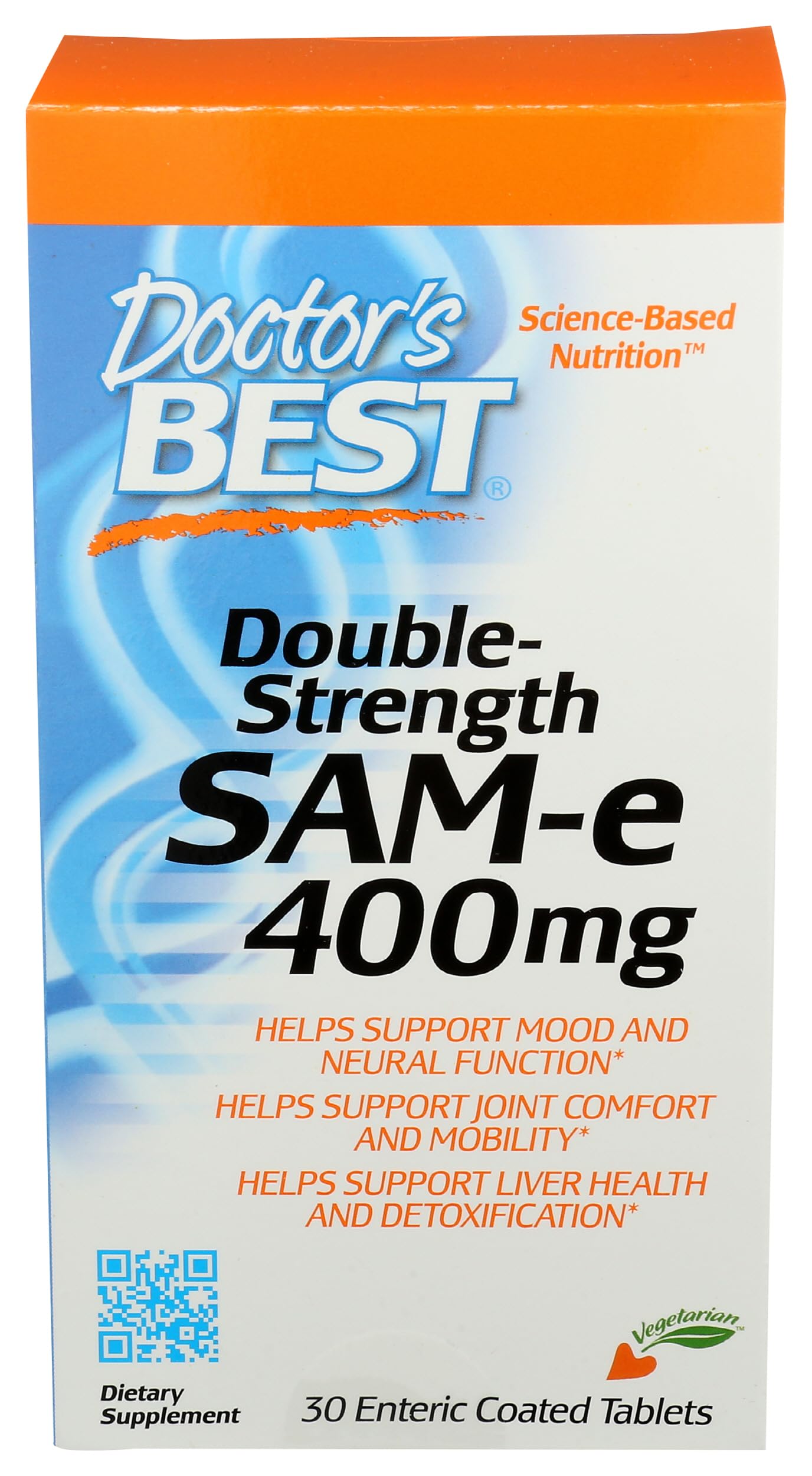 Doctor's Best SAM-e 400 mg, Vegan, Gluten Free, Soy Free, Mood and Joint Support, 60 Enteric Coated Tablets