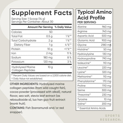 Sports Research Marine Collagen Peptides Powder - Sourced from Wild-Caught Fish, Pescatarian Friendly, Keto Certified & Non-GMO Tested - Easy to Mix in Water or Juice! (34 Servings)