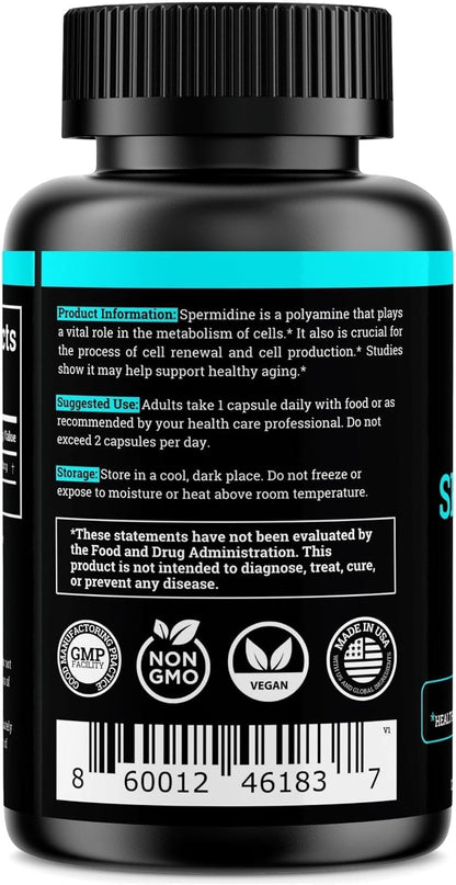 Spermidine Supplement (1440mg of 99% Pure Spermidine Supplements For Women & Men) 4 Months Supply (100X More Potent Than Wheat Germ Extract) 12MGS Per Serving For Cellular Health, Anti-Aging & Energy