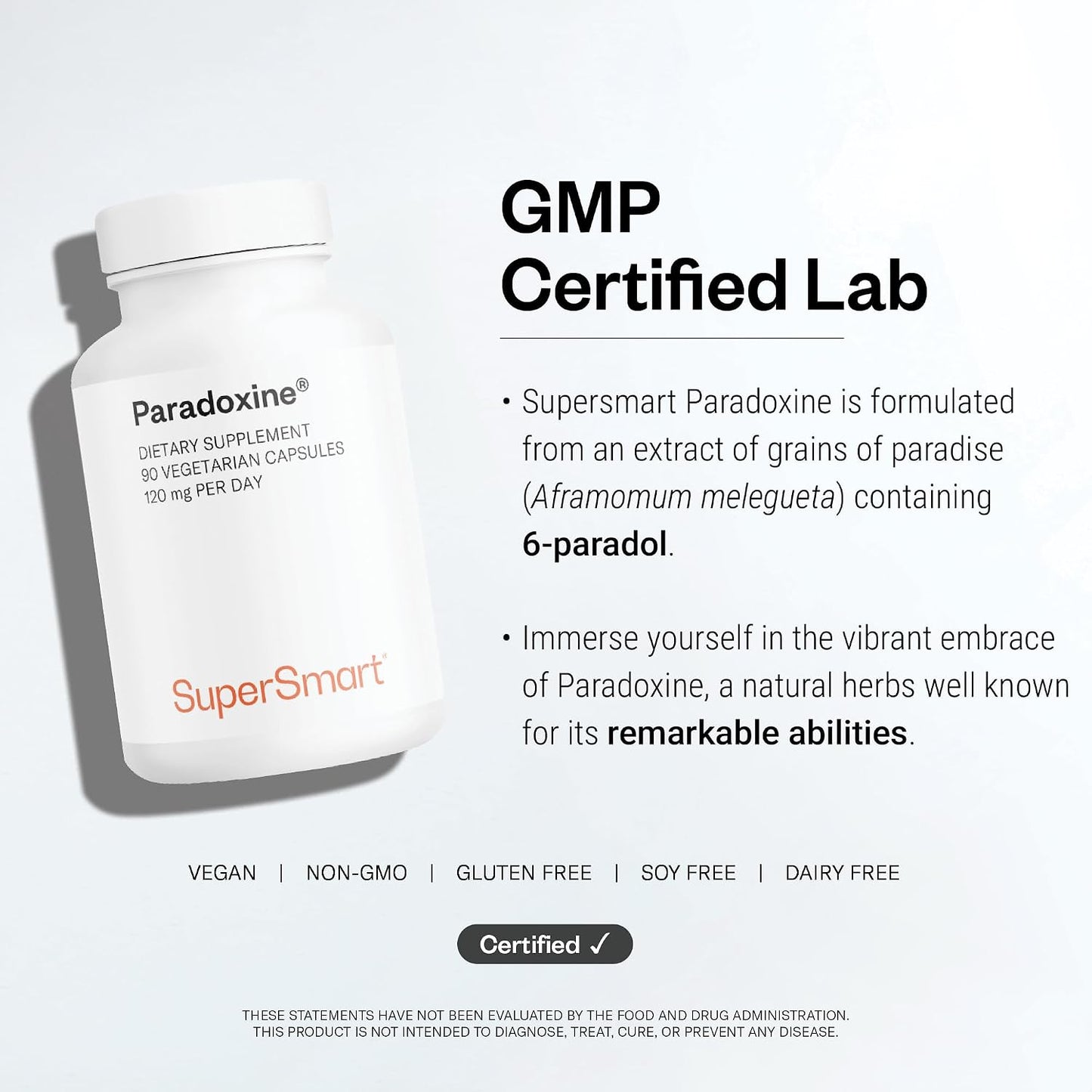 Supersmart - Paradoxine 120mg per Day - Grains of Paradise Supplement (Aframomum melegueta) with 6-Paradol | Non-GMO & Gluten Free - 90 Vegetarian Capsules