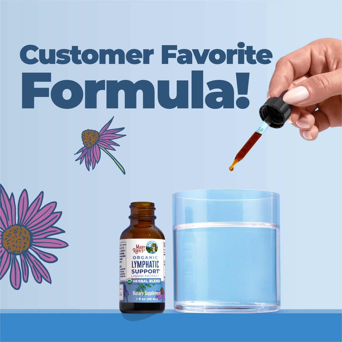 MARYRUTH'S Lymphatic Support Liquid Drops USDA Organic | Herbal Blend with Echinacea & Elderberry | Blue Vervain | Vegan | Alcohol-Free | Non-GMO | 30 Servings