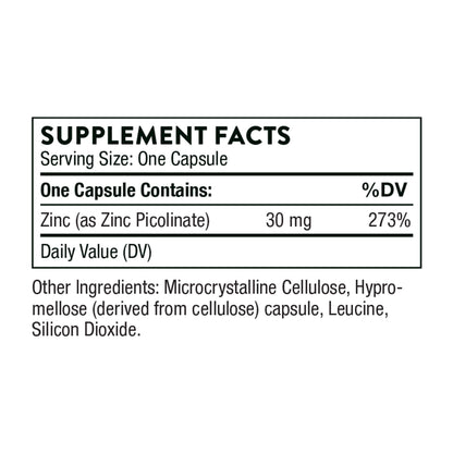 Thorne Zinc Picolinate 30 mg - Well-Absorbed Zinc Supplement for Growth and Immune