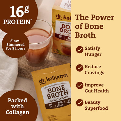 Dr. Kellyann French Onion Bone Broth Packets Trial Pack (14 Servings) – Original Homestyle Chicken & French Onion, 2 Boxes