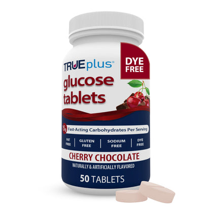 TRUEplus Glucose Tablets, Grape, Raspberry, Orange Flavors, 50 Count | Chewable Tablets, 15g Fast-Acting Carbohydrates, Fat Free, Gluten Free, Boosts Energy, Great Tasting and Easy to Use