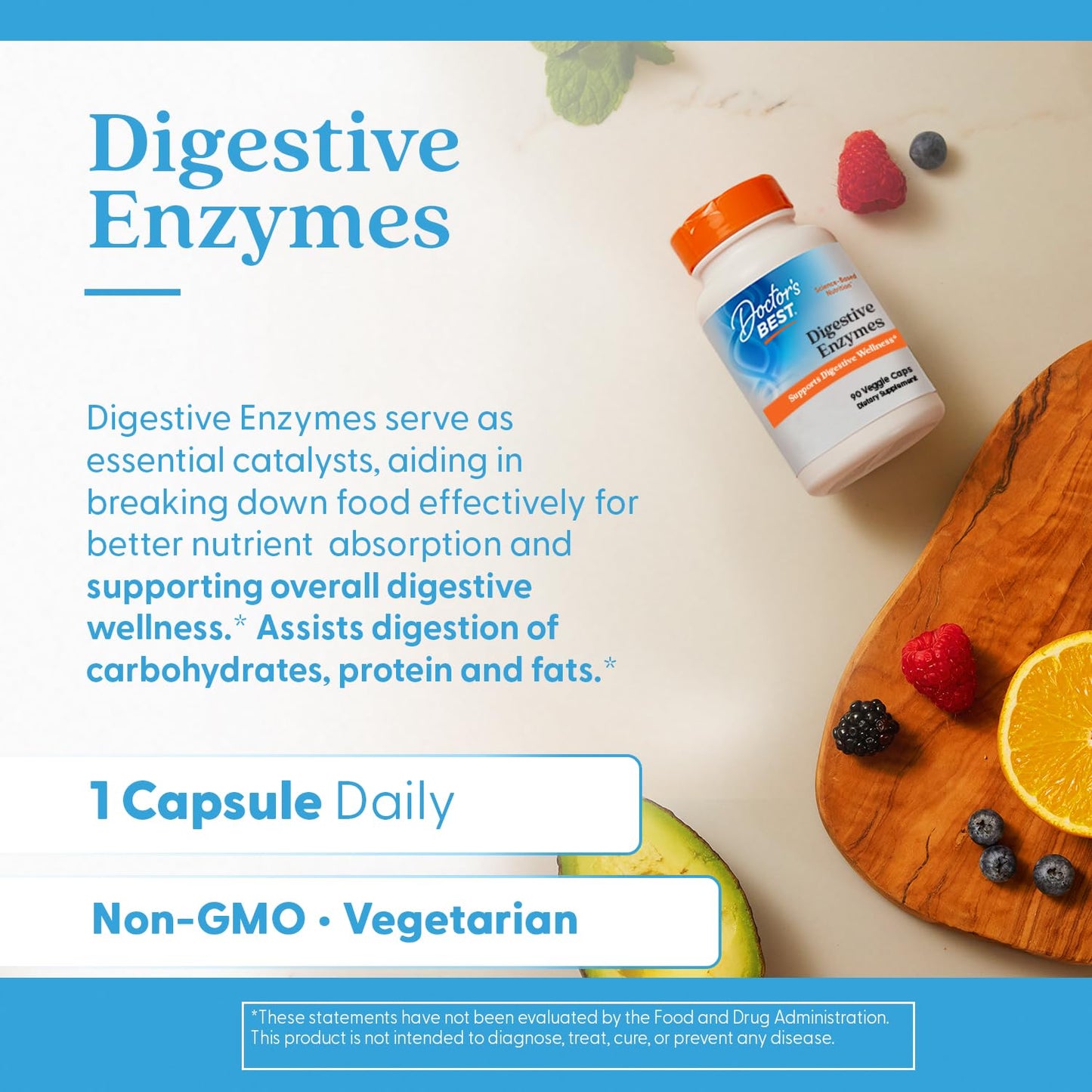 Doctor's Best Digestive Enzymes Supplement for Women & Men - Supports Gut Health, Digestion, & Overall Wellness, Formulated with Amylase, Super Enzyme Blend for Food Break Down, Non GMO - 90 Veg Caps