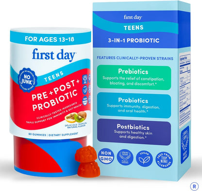FIRST DAY Probiotic for Teens Ages 13-18, 3-in-1 Gummies, 60ct