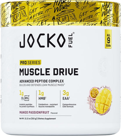 Jocko Fuel Muscle Drive Pro Series, Mango Passionfruit, HMB, Di-Leucine, EAAs, Protects Lean Muscle Mass & Breakdown, Aids Recovery, Natural Appetite Suppressant, No Bloat, Zero Sugar, 30 Servings