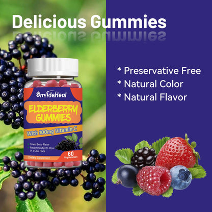 Elderberry Gummies 300mg, with Vitamin C and Zinc, 60 Count | Elderberry Gummies, Elderberry Extract 300mg, with Vitamin C and Zinc, Strawberry Flavor GummiesImmune Support, 60 Count