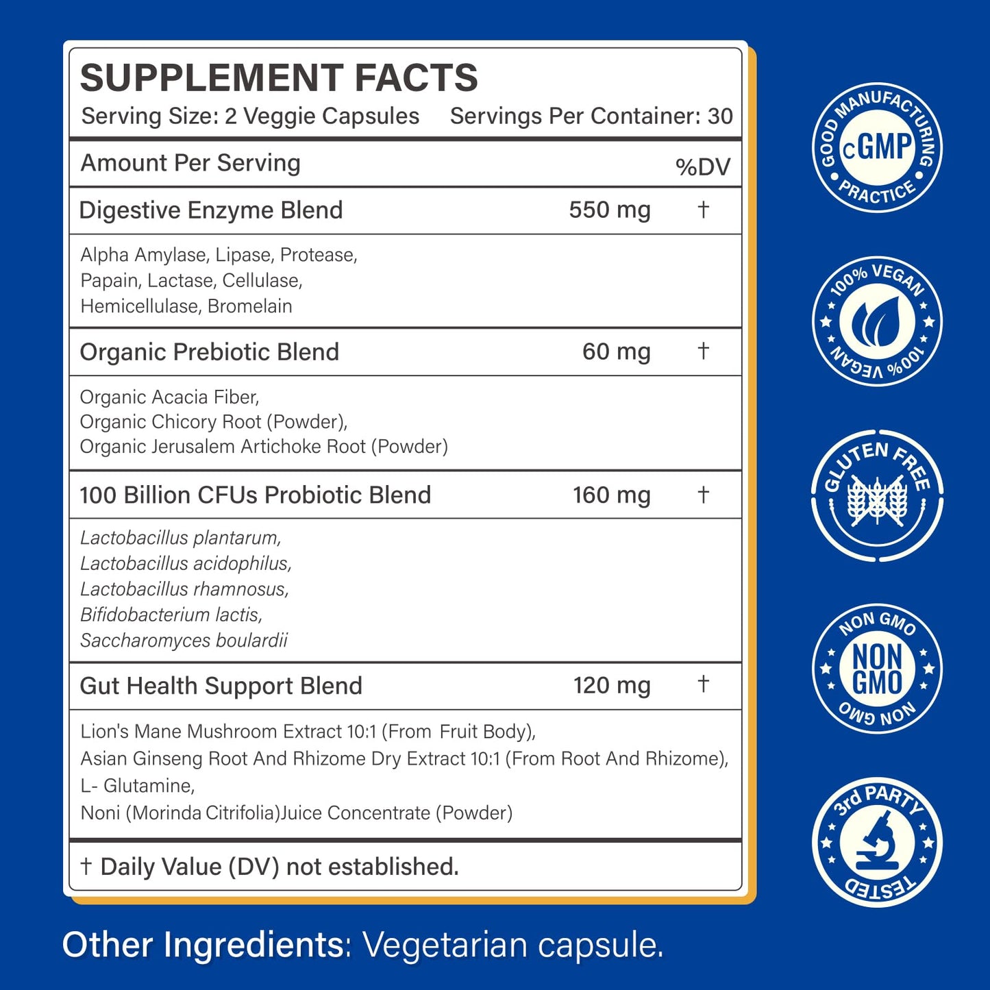 Digestive Enzymes Supplement with 100 Billion CFU Probiotic & Prebiotic | Multi-Enzyme Formula for Women & Men - Supports Digestive & Gut Health, Aids Protein, Carb & Dairy Digestion, 60 Caps