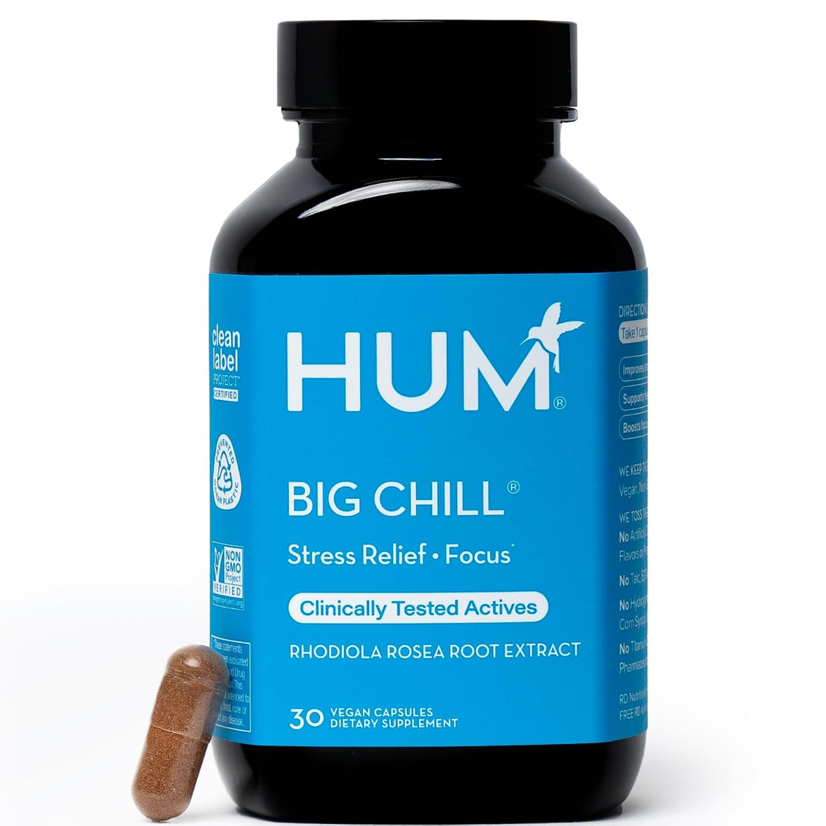 HUM Big Chill Rhodiola Rosea 500mg Focus & Calming Support, 30 Count