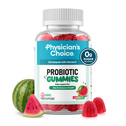 Physician's CHOICE Probiotic Gummies with Vitamin D & Prebiotic Fiber - Sugar Free - 1B CFUs of Clinically Studied Probiotic - Supports Immune & Gut Health for Women & Men - Watermelon Flavor - 60CT