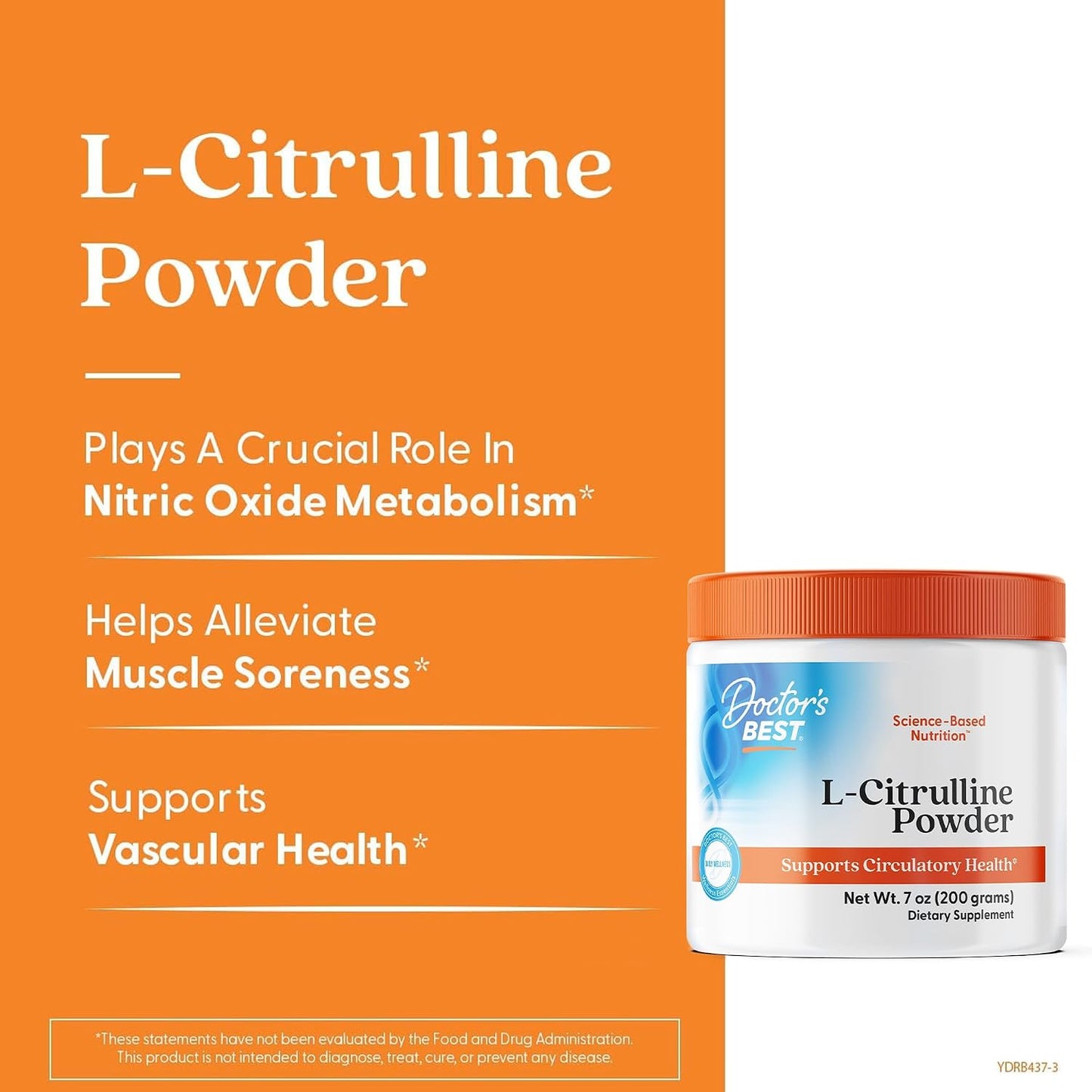 Doctors Best L-Citrulline Powder - L Citrulline Supplement for Men & Women, Nitric Oxide Metabolism Support, Helps Muscle Soreness, Circulatory Health & Energy Support, Unflavored, Gluten Free - 7 oz