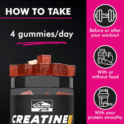 Keystone Peak Creatine Monohydrate Gummies for Men & Women, 100% Creatine Mixed