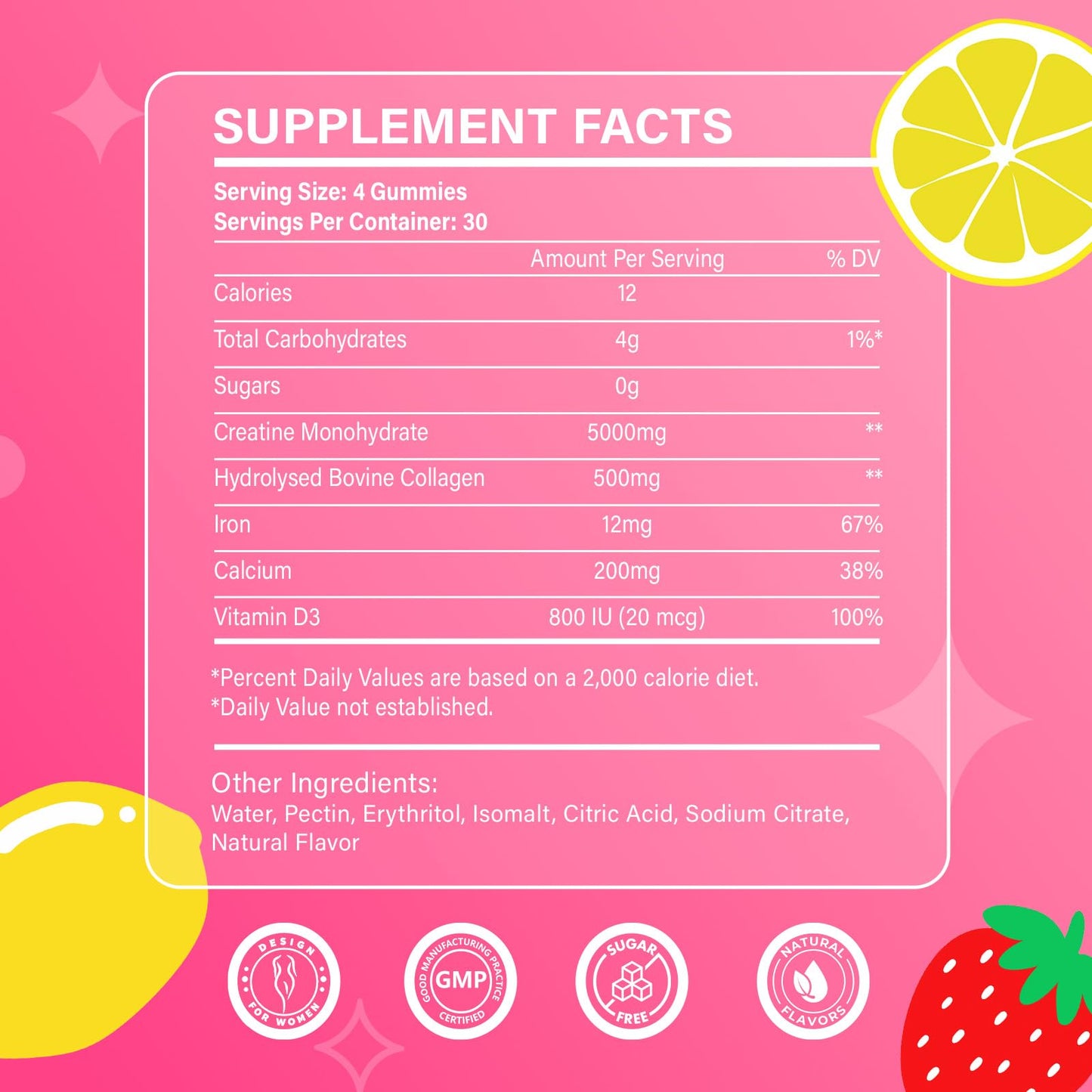 Creatine for Women, Creatine Monohydrate Gummies with Collagen, Vitamin D3 & Calcium for Muscle Support & Energy, Flavored Sugar Free Creatine Gummies Post & Pre Workout Supplements for Women, 120 Ct