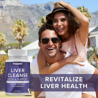 Happee Liver Cleanse Detox & Repair Supplement with Milk Thistle Extract - Flush Toxins & Renew Health - Vegan, Made in USA, 60 Capsules