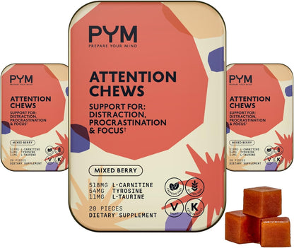 PYM Attention Chews, Mixed Berry (20 Count) | Energy and Focus Support