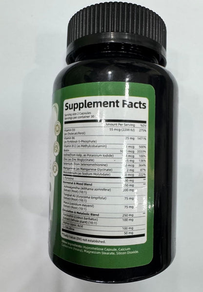 Selenium with Iodine, Zinc L-Tyrosine 500mg, Ashwagandha, Supports Hormone Health, Energy and Metabolism, Mood Balance, 16-in-1 Multivitamin Formula with Vitamin D3, B6, B12, 90 Capsules, GMP Tested