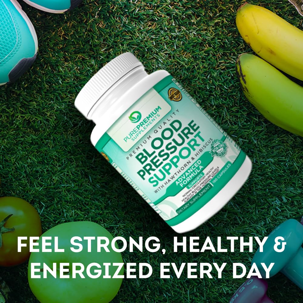 PurePremium Blood Pressure Supplements with Hawthorn, Hibiscus & Garlic