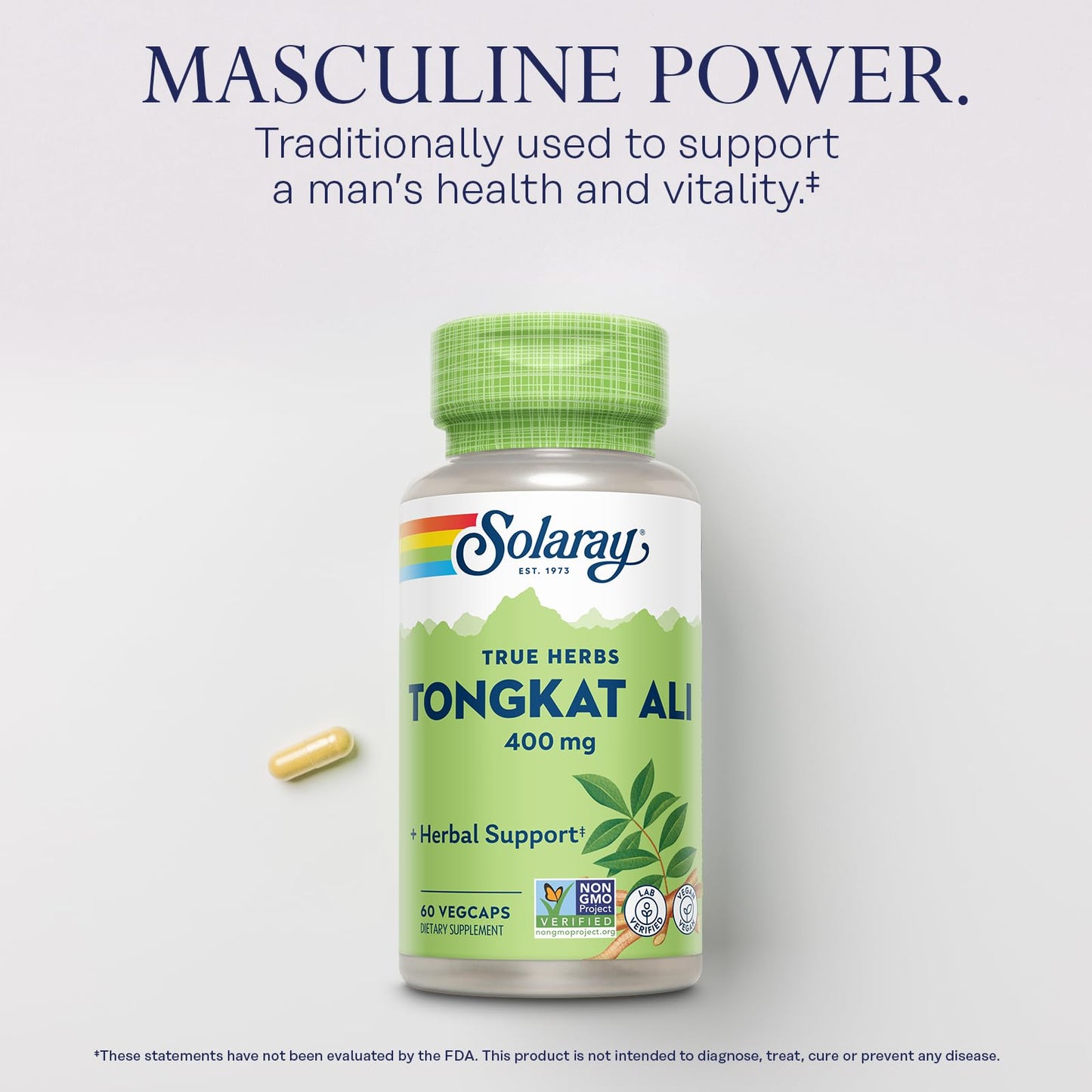 SOLARAY Tongkat Ali 400 mg - Longjack Tongkat Ali for Men - Herbal Support for Men's Health and Vitality - Vegan, Non-GMO, Lab Verified - 180 Servings, 180 VegCaps