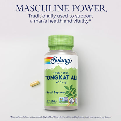 SOLARAY Tongkat Ali 400 mg - Longjack Tongkat Ali for Men - Herbal Support for Men's Health and Vitality - Vegan, Non-GMO, Lab Verified - 180 Servings, 180 VegCaps