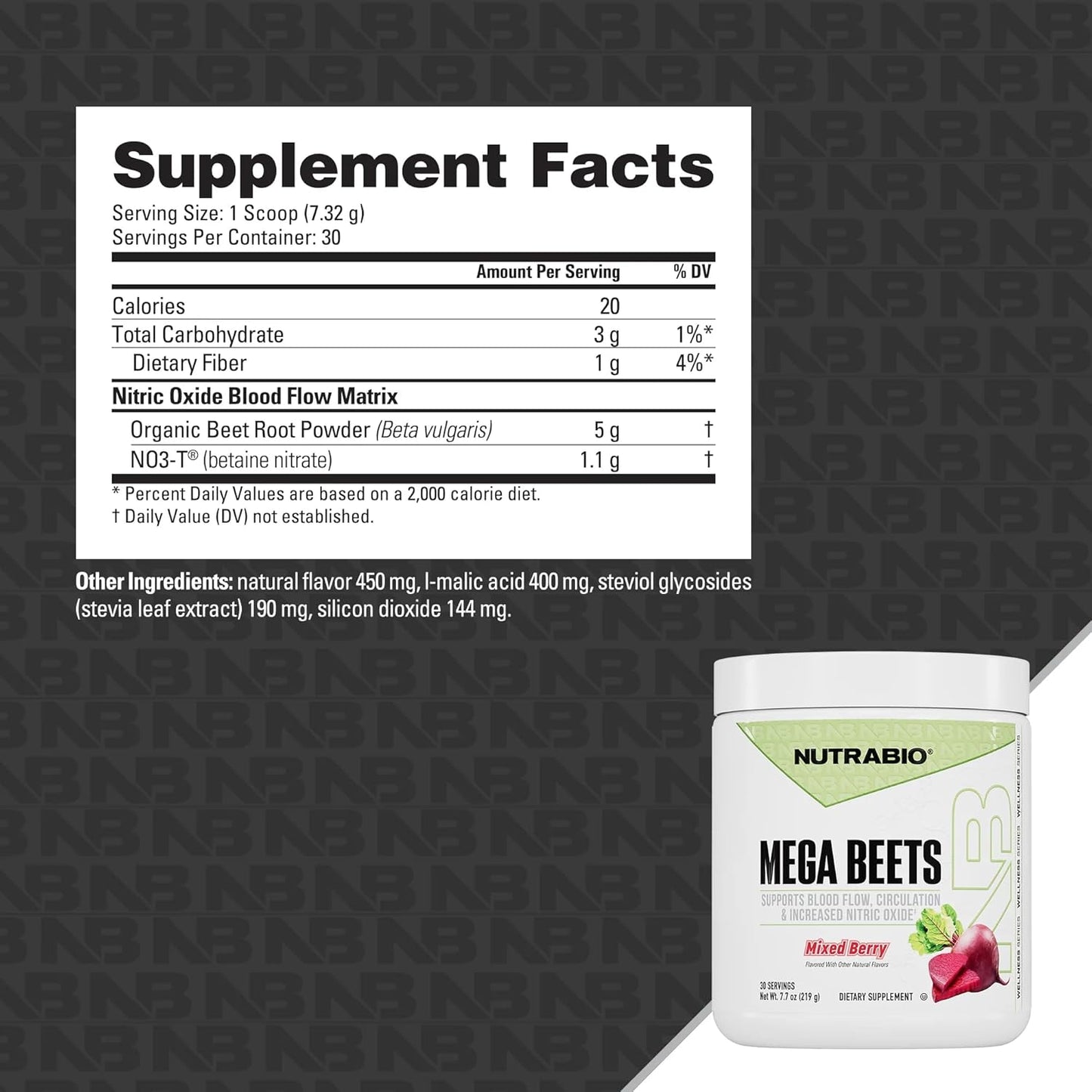 NutraBio Mega Beets Organic Beet Root Powder Nitric Oxide Superfood, NO3-T Nitrates and Antioxidants - Supports Performance, Circulation, Blood Flow, Overall Health - 30 Servings