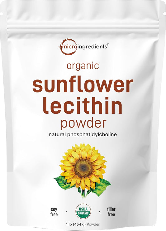 Organic Sunflower Lecithin Powder, 1 Pound, Sustainable Farmed, Cold Pressed, Rich in Phosphatidyl Choline and Protein, Making Liposomal Vitamin C, Lactation Supplement, Non-GMO