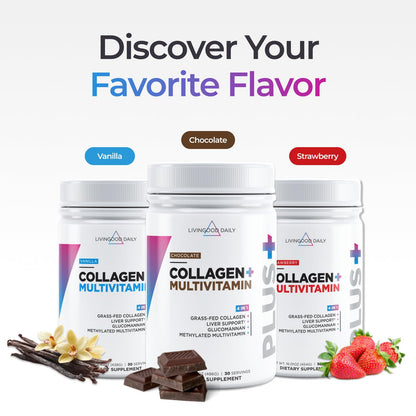 Livingood Daily Collagen Powder for Women and Men, Vanilla, Grass Fed Protein, Hydrolyzed Collagen Peptides with Vitamin C & Multi Vitamins for Hair, Skin, Nail & Gut Health, Gluten Free, 30 Servings