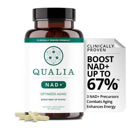 Qualia NAD Supplement — Clinically Proven to Boost NAD+ up to 67%. Optimized Aging, Energy, Focus. Elite Ingredients Nicotinamide Riboside (NIAGEN), Niacin, Niacinamide (1 Month Supply)