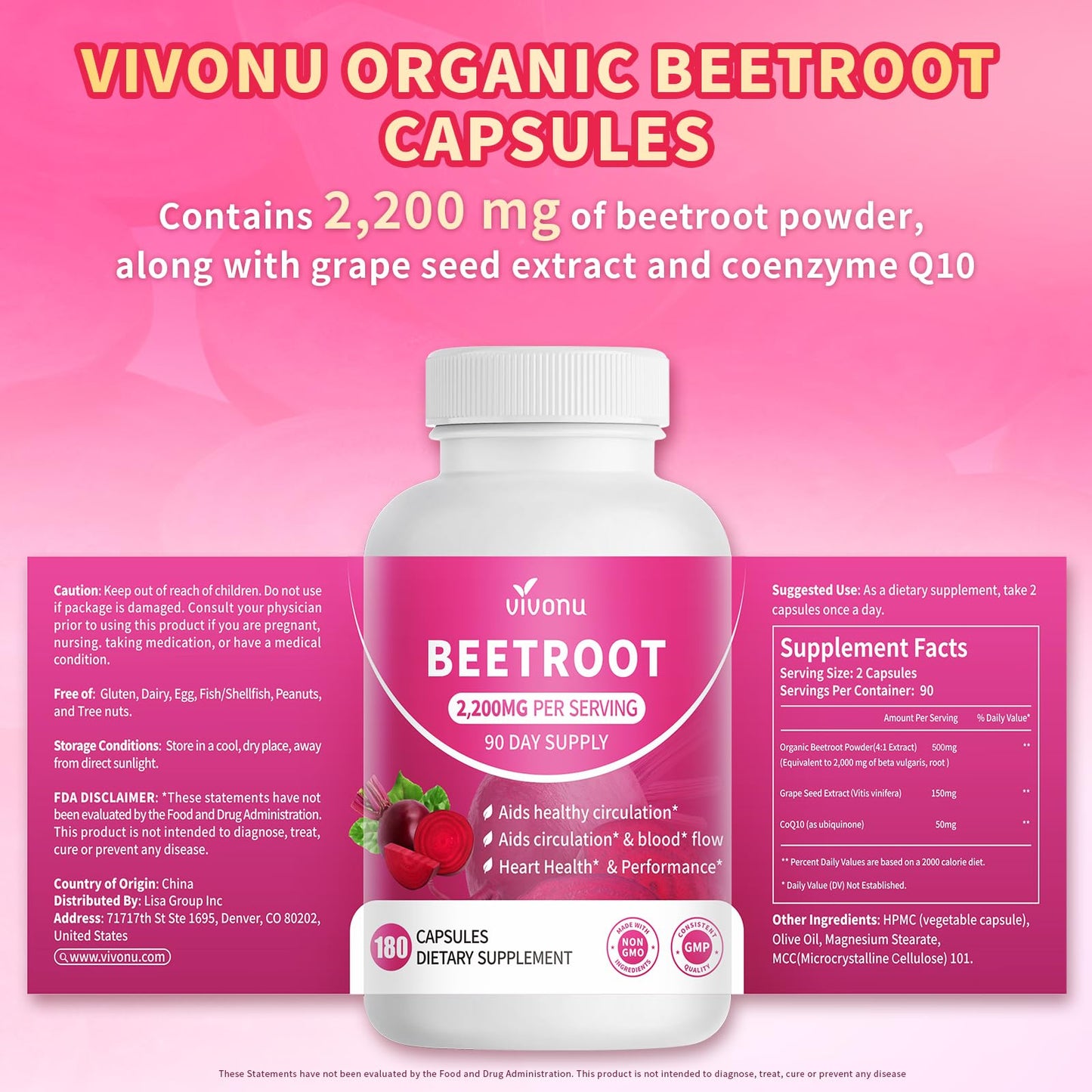 VivoNu Beet Root Gummies 8-in-1 Premium Energy Supplement with CoQ10, Beetroot Extract, Grape Seed Extract, Black Pepper Extract, Vitamins C & B12, L-Arginine & L-Citrulline
