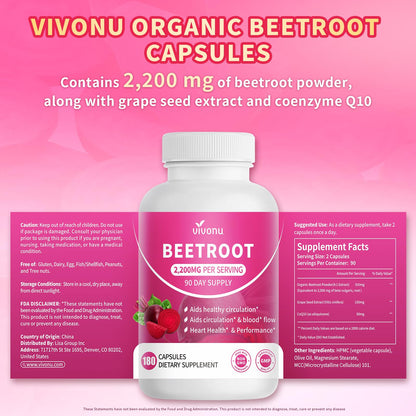 VivoNu Beet Root Gummies 8-in-1 Premium Energy Supplement with CoQ10, Beetroot Extract, Grape Seed Extract, Black Pepper Extract, Vitamins C & B12, L-Arginine & L-Citrulline