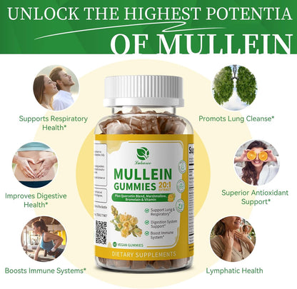 (2 Pack) Mullein Gummies for Lung Cleanse & Lymphatic Drainage* -120 Count | Extra Strength Mullein Leaf Extract w/Quercetin, Elderberry & Marshmallow for Respiratory & Immunity - for Women & Men-Vegan