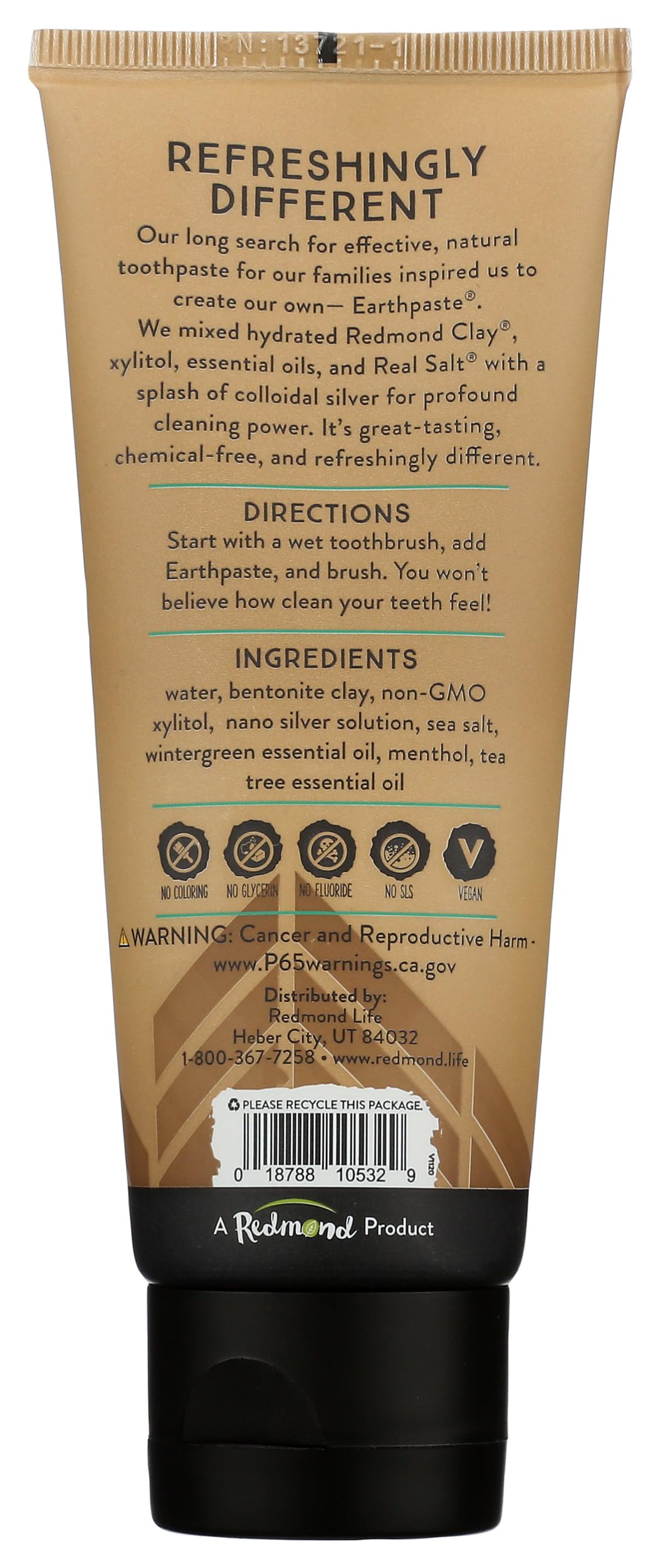 Redmond Earthpaste with Silver - Natural Non-Fluoride Toothpaste, 4 Ounce Tube (Peppermint)