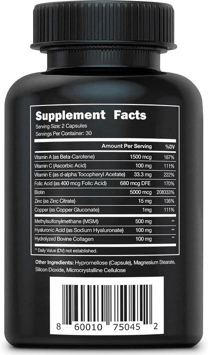 Vital Vitamins Biotin Complex with Collagen & Hyaluronic Acid | 5,000mcg Biotin, MSM & Vitamin C for Hair, Skin & Nails, Non-GMO, For Women & Men, 60 Capsules check