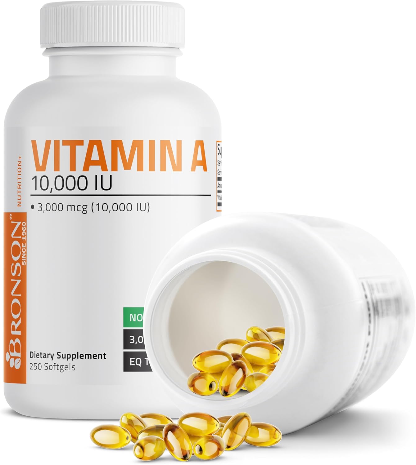 Bronson Vitamin A 10,000 IU Healthy Vision and Immune Support, 250 Softgels | Vitamin A Palmitate, Once-Daily Rapid Release, Skin, Growth & Reproduction Support, Non-GMO