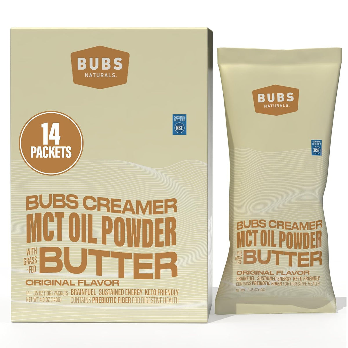 BUBS Naturals Halo MCT Oil Powder, 10g Travel Packets Functional Keto Coffee Creamer with MCT Oil & Grass-Fed Butter Unflavored Powder, Includes 14 Packets