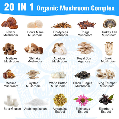 Mushroom Supplement 2600mg, 20-IN-1 Mushroom Complex - Lions Mane, Cordyceps