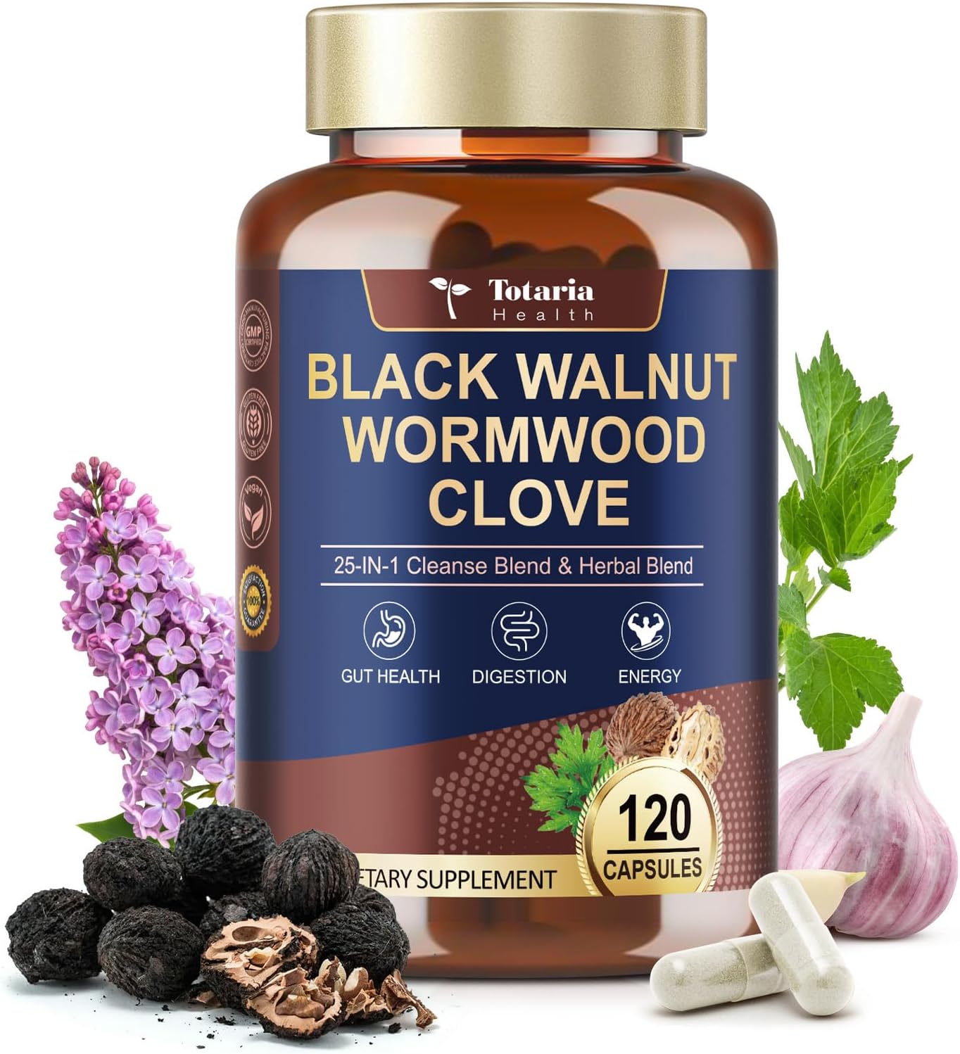 Totaria 120 Counts 25-in-1 Wormwood Black Walnut Clove Cleanse for Humans Capsules - Gut Cleanse & Digestive & Liver Health with Clove Pumpkin Seed Oil Garlic Oregano - Herbal Vegan Capsules