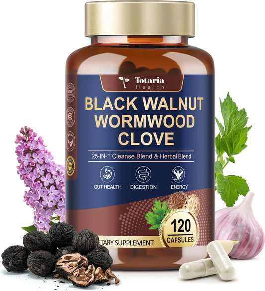 Totaria 120 Counts 25-in-1 Wormwood Black Walnut Clove Cleanse for Humans Capsules - Gut Cleanse & Digestive & Liver Health with Clove Pumpkin Seed Oil Garlic Oregano - Herbal Vegan Capsules