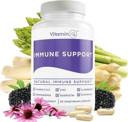 Immune Support Supplement with Vitamin C and Zinc, Sambucus Elderberry, Vitamin D3, Glutathione, Echinacea Capsules - Natural Immune Booster Herbal Supplements - Vegan, Gluten-Free (60ct)