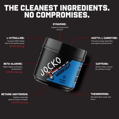 Jocko Fuel Ultimate Pre Workout Powder - Pre-Workout Energy Powder Drink for Men & Women - High Stim Sugar-Free Nootropic Blend to Support Muscle Pump, Energy, & Recovery 200mg Caffeine Blue Raspberry