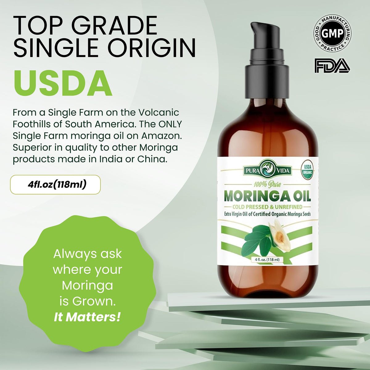 100% Pure Moringa Oil Organic for Face, Hair, Nails and Dry Skin - USDA Certified Single