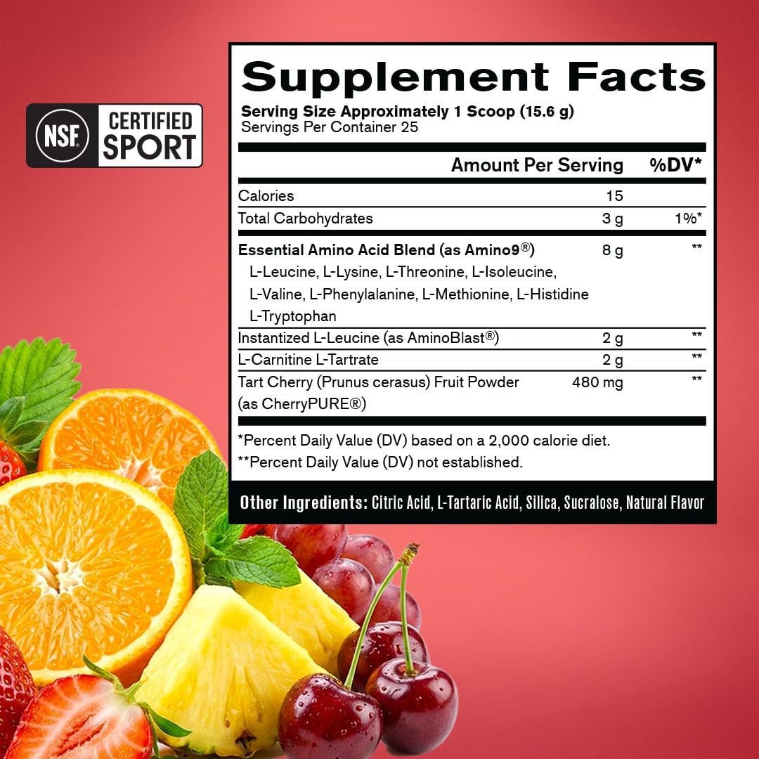 BARE PERFORMANCE NUTRITION, BPN Post, Post-Workout Enhanced Muscle Recovery Drink Mix - Essential Amino Acids with Amino9, CherryPURE Tart Cherry & Carnitine, 25 Servings, Fruit Punch